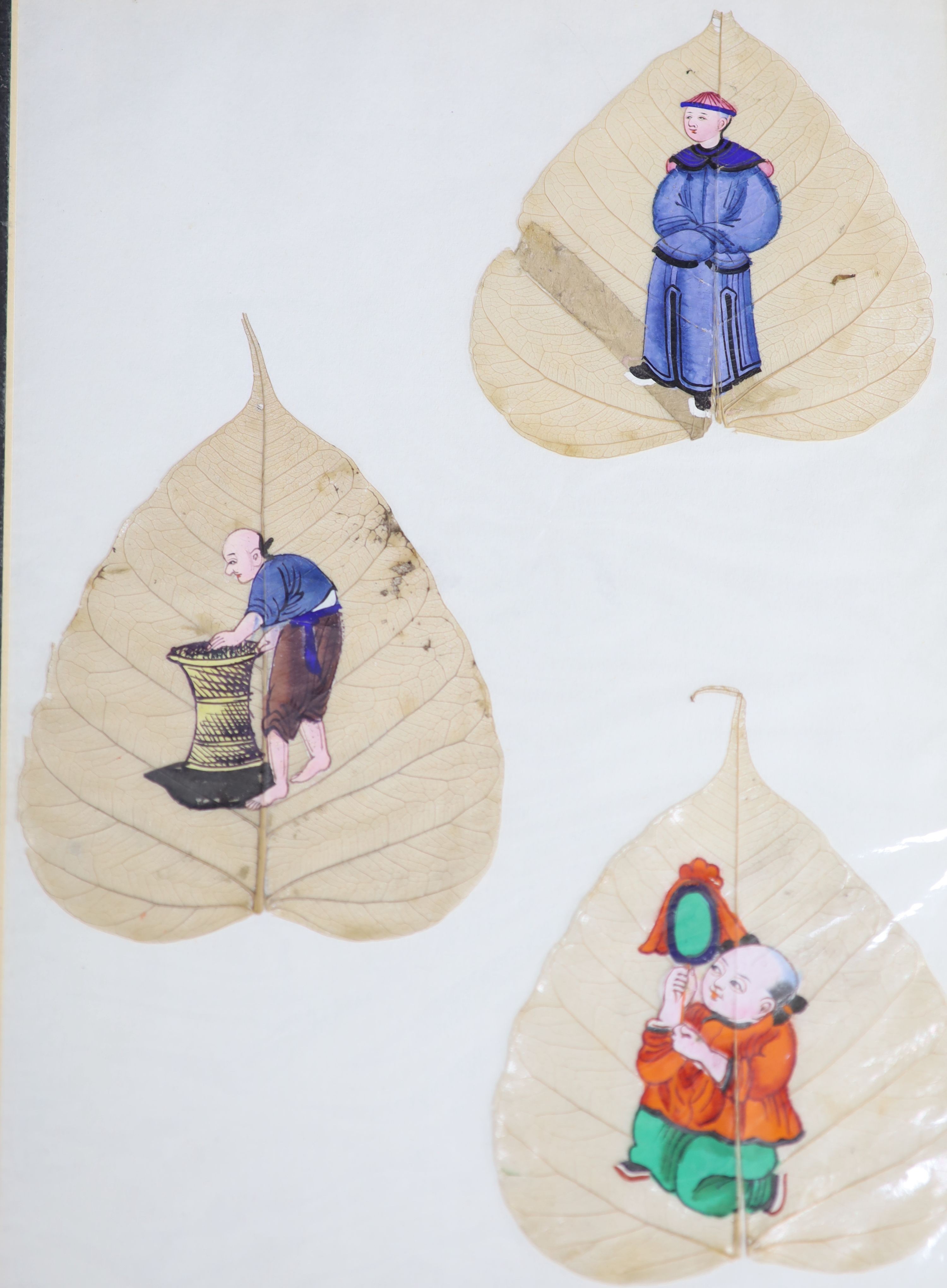A collection of seventeen Chinese paintings on leaves, late 19th century